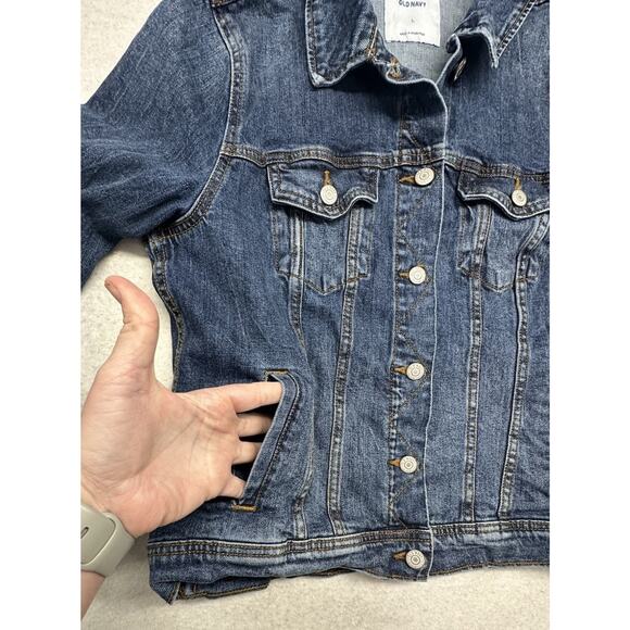 Old Navy Women Denim Jacket Size Large Classic Denim 99 % Cotton 1% Spandex - Picture 5 of 8